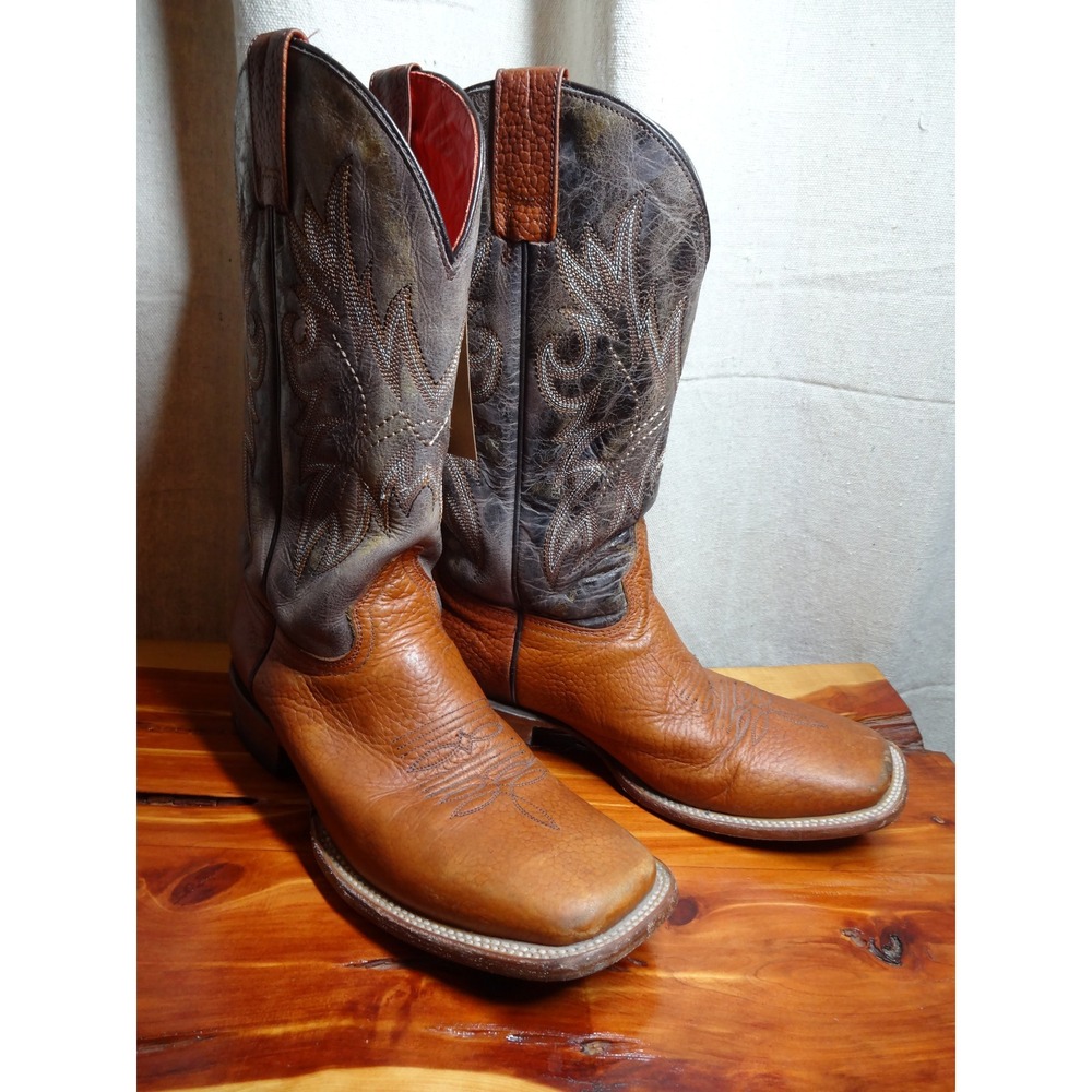VTG Planet Cowboy Western Boots Womens 8.5 Tan Grey Leather Square Toe Nashville